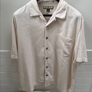 VTG Tommy Bahama Men’s solid ivory 100% silk camp shirt size large EUC